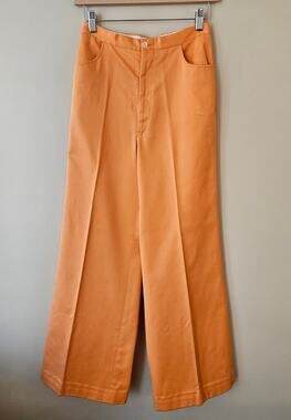Vintage 70s Women's Wide Leg Pants Size 0/00 Bright Orange High Rise Maximalist